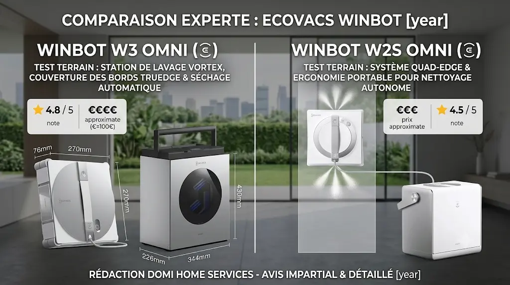 Comparatif winbot w3 omni vs w2s omni sur une baie vitrée